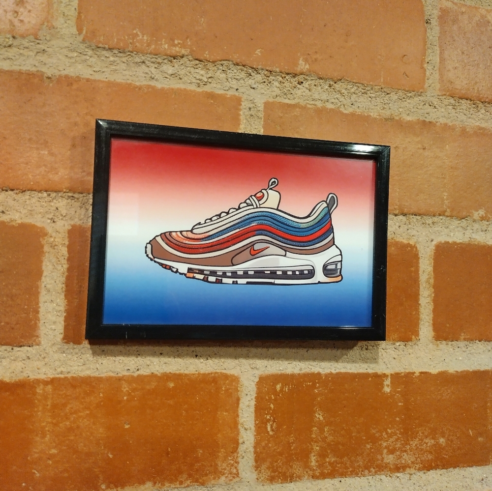 8 Bit Nike Airmax 97 Framed Mini Art Print lo-fi Pixel Art By Neon Nicho